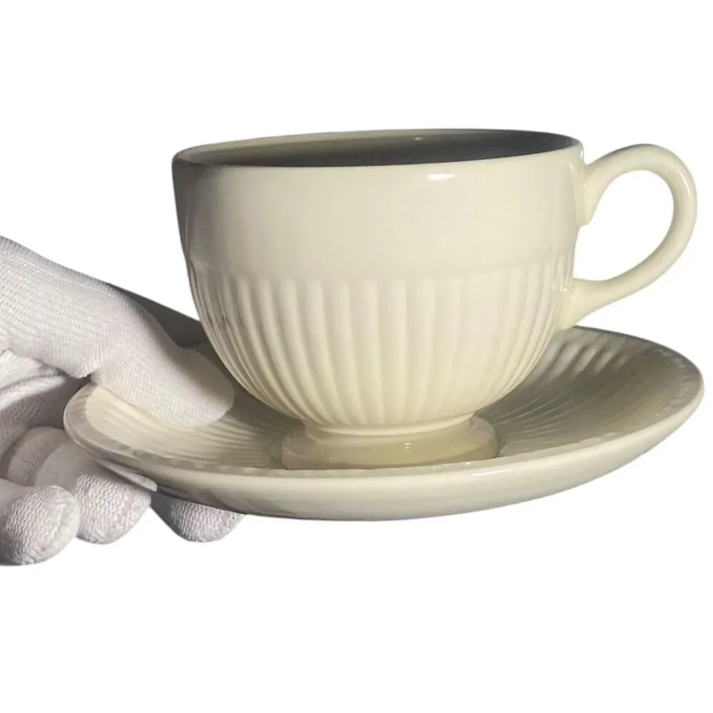 Vintage Wedgwood Etruria & Barlaston Edme 2 Cream Tea Cups With Saucers England